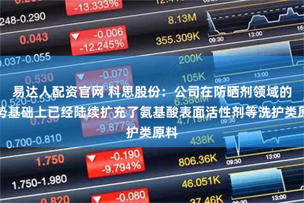 易达人配资官网 科思股份：公司在防晒剂领域的优势基础上已经陆续扩充了氨基酸表面活性剂等洗护类原料